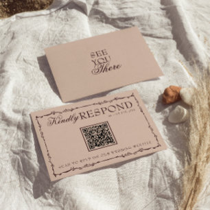 Blumiges Burgunder-Beige-Old-Money-QR-Code-Hochzei RSVP Karte