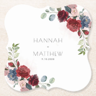 Blumiges Burgunder Schrift Chic Grünzeug Hochzeit Untersetzer