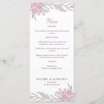 Blumiges Dusty Rose Blush Burgund Hochzeitsmenü