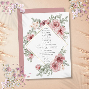 Blumiges Dusty Rose Gold Geometrisches Hochzeit Einladung