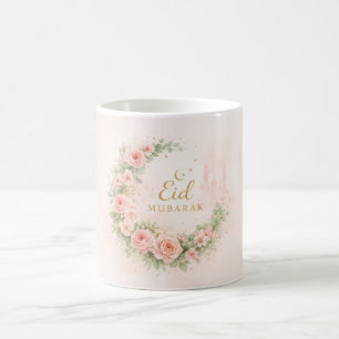 Blumiges Eid Mubarak Mug – Rosa Islamisches Gesche Kaffeetasse