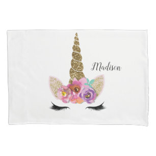 Blumiges Einhorn Gold Glitter Mädchen Mädchen Funk Kissenbezug