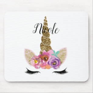 Blumiges Einhorn Gold Glitter Mädchen Mädchen Funk Mousepad