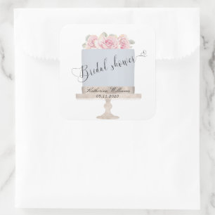 Blumiges Elegantes Torten-Hochzeitsdusche-Monogram Quadratischer Aufkleber
