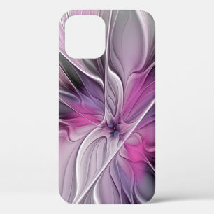 Blumiges Fraktal Modern Abstrakt Blume Pink Grau Case-Mate iPhone Hülle