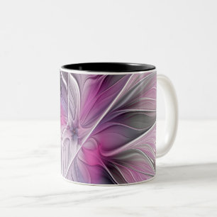Blumiges Fraktal Modern Abstrakt Blume Pink Grau Zweifarbige Tasse