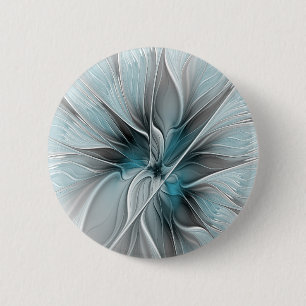Blumiges Fraktal Modernes abstraktes Blumen Blau G Button