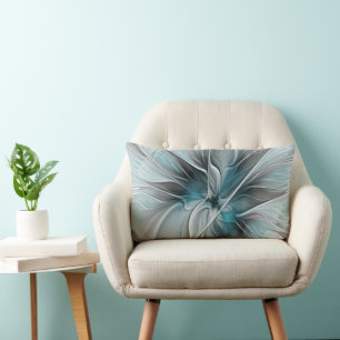 Blumiges Fraktal Modernes abstraktes Blumen Blau G Lendenkissen
