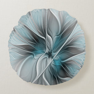 Blumiges Fraktal Modernes abstraktes Blumen Blau G Rundes Kissen