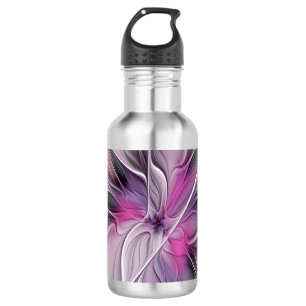 Blumiges Fraktal Modernes abstraktes Blumenrosa Gr Edelstahlflasche