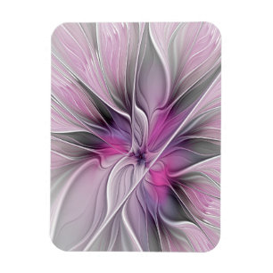 Blumiges Fraktal Modernes abstraktes Blumenrosa Gr Magnet