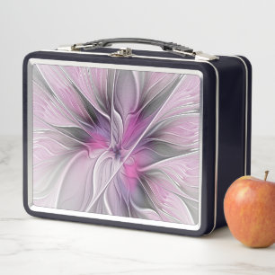 Blumiges Fraktal Modernes abstraktes Blumenrosa Gr Metall Lunch Box