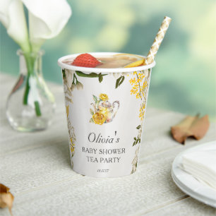 Blumiges Gelb Grün Tee-Party Baby Shower Papier Pappbecher