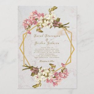 Blumiges Geometrisches Marmor Gold und Blumen Hoch Einladung