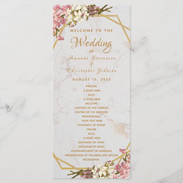Blumiges geometrisches Marmor Gold und Orchideen H Programm (Vorderseite)