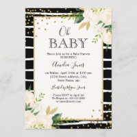 Blumiges Gold Schwarz Weiß Oh Baby Shower Einladun