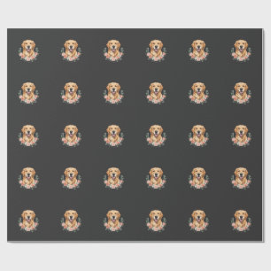 Blumiges Golden Retriever-Hund-Porträt Sublimation Geschenkpapier