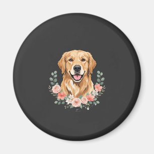 Blumiges Golden Retriever-Hund-Porträt Sublimation Magnet