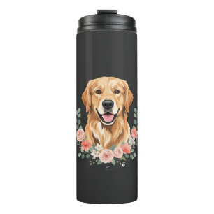 Blumiges Golden Retriever-Hund-Porträt Sublimation Thermosbecher