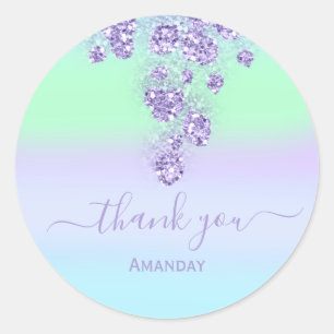 Blumiges Grün Blau Glitter Braut Name Sweet 16. Runder Aufkleber