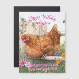Blumiges Happy Chicken Brownie Landhaus Geburtstag Magnetkarte