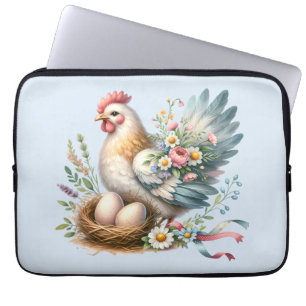 Blumiges Huhn mit Eiern Vintage Farmhouse Charme Laptopschutzhülle