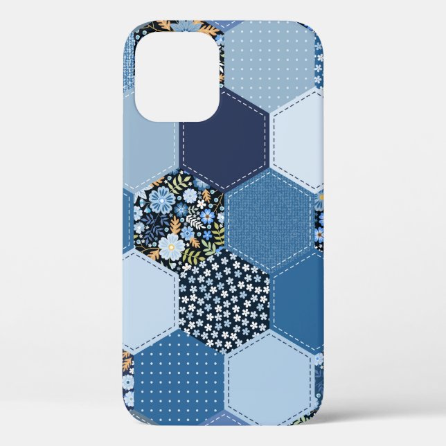 Blumiges, Jeans-Patchwork: blaues Muster. Case-Mate iPhone Hülle (Rückseite)