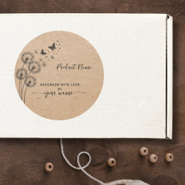 Blumiges Kraftpapier Handgemacht mit Liebe Runder Aufkleber