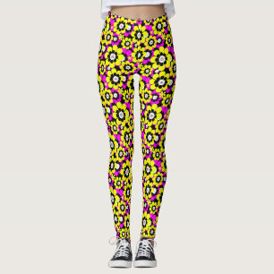 Blumiges leuchtendes Neonmuster karmesinrot und ge Leggings