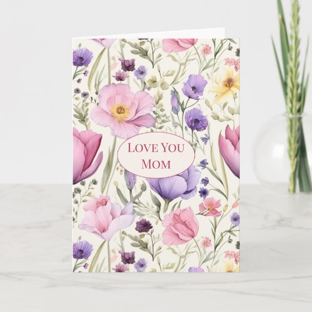 Blumiges "Liebe Mama" Karte (Vorderseite)