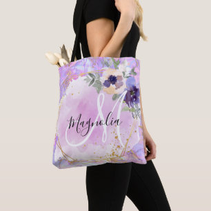 Blumiges lila, rosa und goldenes Regenbogen-Marmor Tasche