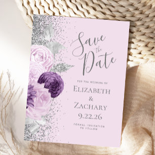 Blumiges Lila Silber Glitter Lavendel Postkarte