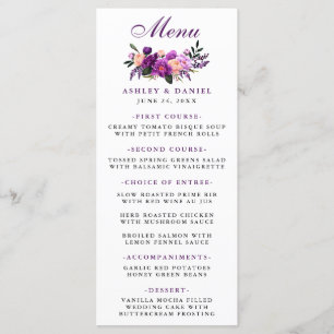 Blumiges Lila Ultra Violett Hochzeit Menükarte