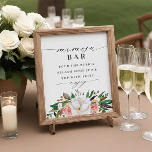 Blumiges Magnolien-Rosen-Brautjungfern-Mimosa-Bar- Poster