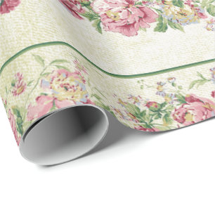 Blumiges Mintgrün Rosen Rosa Perlmutter Pastell Vi Geschenkpapier