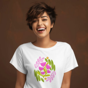 Blumiges modernes Grün Pink elegantes Botanisches T-Shirt