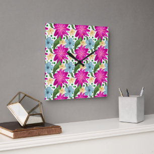 Blumiges nahtloses Muster Wasserfarben-Blumenwie Quadratische Wanduhr