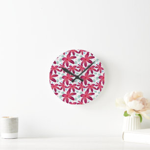Blumiges nahtloses Muster   Wasserfarben-Blumenwie Runde Wanduhr