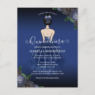 Blumiges Navy Prinzessin Gold Geburtstag Quinceañe Postkarte