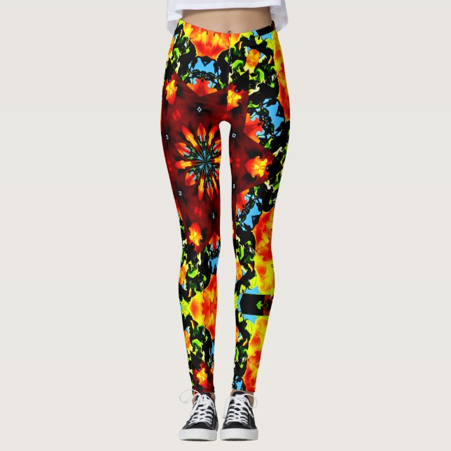 Blumiges Orange Leggings (Vorderseite)
