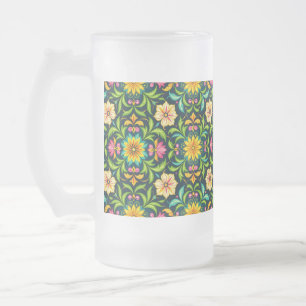 Blumiges Ornamentmuster in lebendigen Farben Mattglas Bierglas