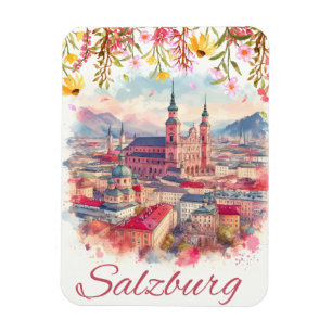 Blumiges Österreich Hauptstadt Salzburg Skyline Magnet