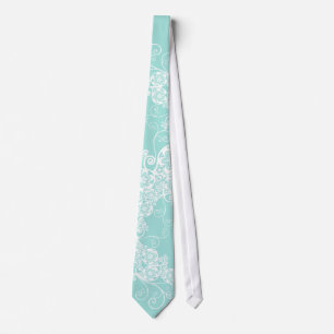 Blumiges Paisley Weiß Aqua Stylische Maßanfertigun Krawatte