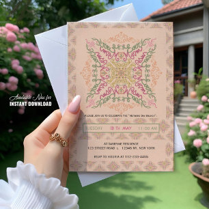 Blumiges Pfirsich Kaleidoskop Schrift Beste Mama Einladung