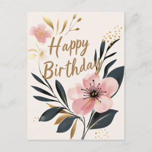 Blumiges Pink Gold Alles Gute zum Geburtstag Postkarte