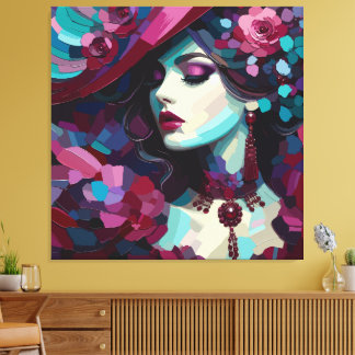 Blumiges Porträt einer Femme Fatale Kunst Leinwanddruck