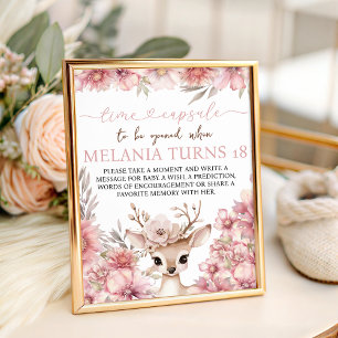 Blumiges Reh Geburtstags-Zeitkapsel-Schild Sockelschild