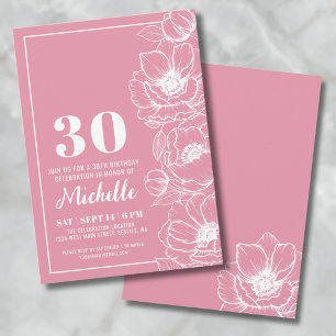 Blumiges Rosa 30. Geburtstag Einladung