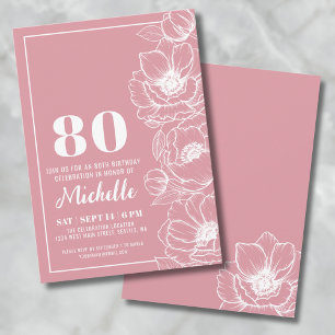 Blumiges Rosa 80. Geburtstag Einladung
