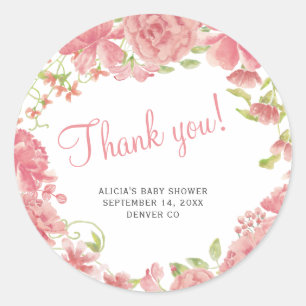 Blumiges rosa Baby-Shower-Dankeschön Runder Aufkleber
